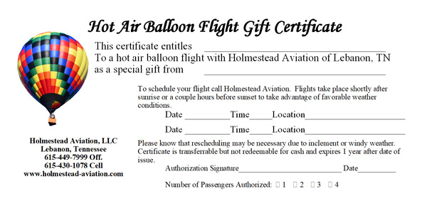 Balloon Flight Gift Certificate